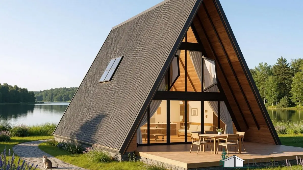 A-Frame-Haus. Fertige Hauspläne Holzrahmenbau.